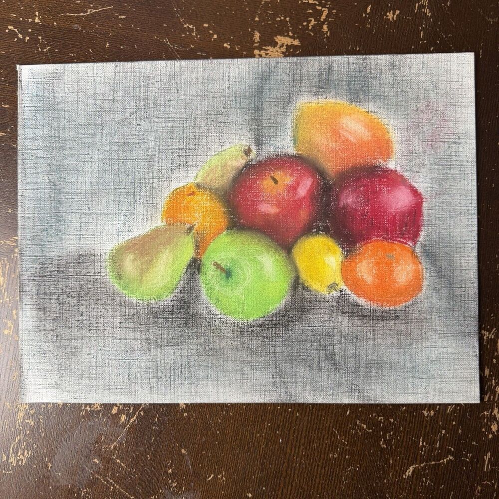 Original Pastel Fruit Still Life on Canvas Paper – Unsigned ~12” Pears Apples